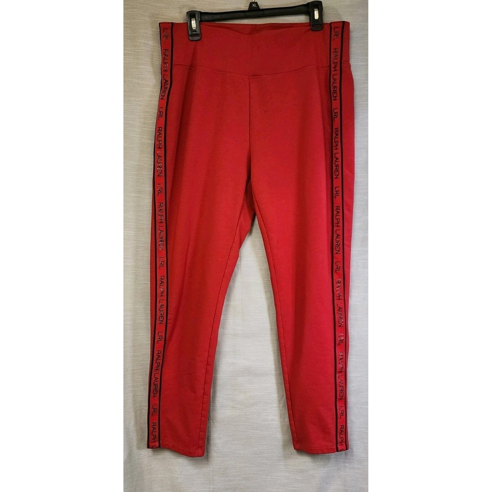 Lauren Ralph Lauren Women Athletic Red High Waist Pant Size XL Logo Vert Stripe